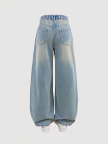 SHEIN Teen Girl's Casual Washed Loose Straight-Leg Jeans