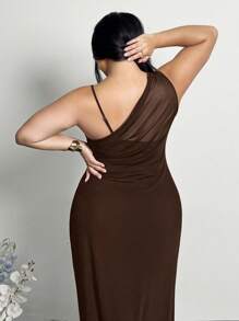 Firerie 大码女式优雅简约时尚基本款 Ins 风格连衣裙，适合办公室、工作场所、通勤、网红、音乐节、海滩旅行、无袖、透视、不对称下摆、合身、修身、超长