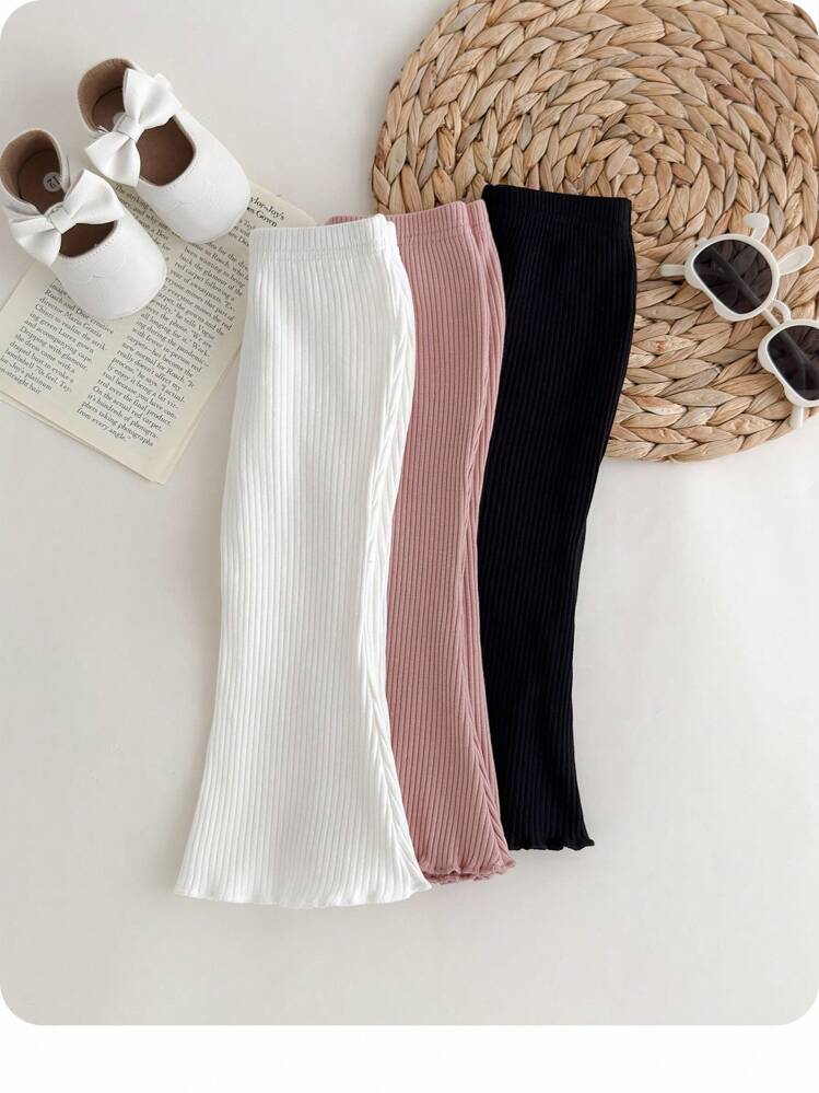 Baby Girl 3pcs Lettuce Trim Flare Leg Pants Chic Outfits For Autumn/Winter - Multicolor - View 5