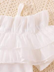 Elladie kids 年轻女孩的服装，法式荷叶边吊带背心衬衫搭配褪色粉色猫须洗水牛仔裤，适合度假、节假日 - 玫紅色 - 查看 5