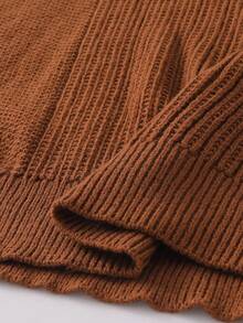 SHEIN 青少年男童休闲纯色圆领纹理针织毛衣上衣，简约百搭，适合通勤、上学、日常休闲、度假、户外、大学派对、秋冬 - 棕色 - 查看 8