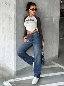 EURMUSE Damen Gerade Loose Lässig Jeans mit Taschen