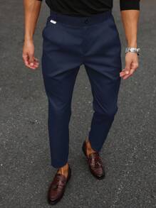 Manfinity Mode Men's Casual Versatile Solid Color Tapered Suit Pants Men Clothing Men Pants Navy Blue Pants Men Men Clothes Men Pants Men S Clothes Men Pants Man Clothes Men Pants - Navy Blue - View 1