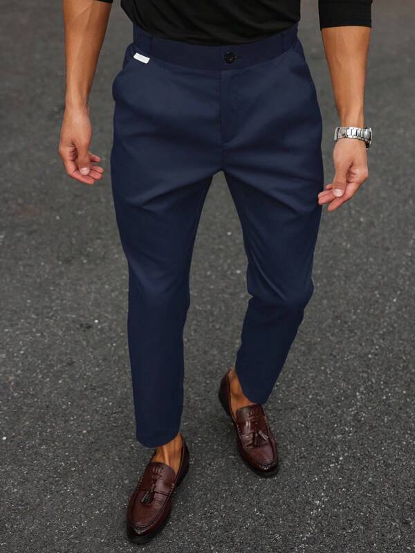 Manfinity Mode Men's Casual Versatile Solid Color Tapered Suit Pants Men Clothing Men Pants Navy Blue Pants Men Men Clothes Men Pants Men S Clothes Men Pants Man Clothes Men Pants