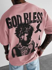 Manfinity EMRG Men's Casual Summer T-Shirt With Graphic & Letter Print - Watermelon Pink - View 1