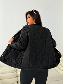 Solflare Plus Size Women Casual Diamond Pattern Warm Single-Breasted Thick Winter Jacket Plus Size Quilted Jacket Black Quilted Jacket Fall Autumn - Black - View 2