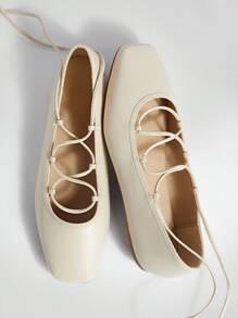 Solezae 百搭女士PU踝带芭蕾平底鞋舒适一脚蹬休闲办公室度假鞋清凉感 - 白色 - 查看 2