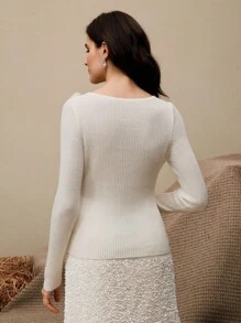 Anewsta 女式手工钩编花卉圆领长袖优雅毛衣针织套头衫秋冬 - 杏色 - 查看 7