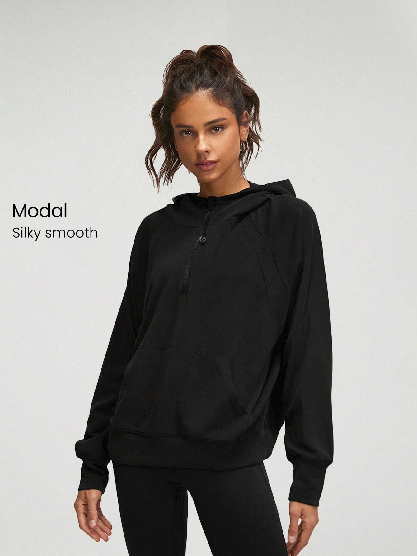 Modal Silk Touch Oversized Long Sleeve Half-Zip Hoodie Fall｜Glowmode