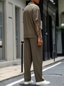 Manfinity Homme 男士纯色卡其色 Polo 衫，面料舒适，款式基本，男士夏季两件套，Old Money - 卡其色 - 查看 2