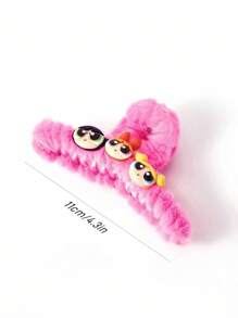 THE POWERPUFF GIRLS X SHEIN Fashionable & Cute Blossom & Bubbles & Buttercup Pink Plush Hair Claw For Women & Girls,Y2K - Pink - View 6
