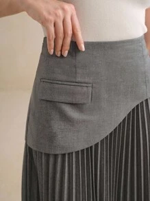 Anewsta 优雅女士百褶设计百搭半身裙 - 灰色 - 查看 5