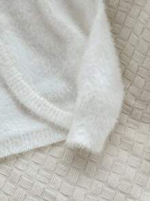 Baby Girl Cute Solid Color Fluffy Knitted Short Cardigan, Autumn/Winter - White - View 3