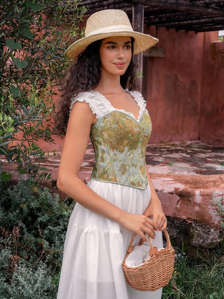 1pc Women's Yellow-Green Short Crop Top - Multicolor - View 5