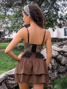 SHEIN 1pc Women's Lace Patchwork Leopard Print Underwire Sexy Bra Leopard Corset Top Cheetah Print Corset Corset Dress For Women Leopard Print Top Lace Corset Top - Multicolor - View 2