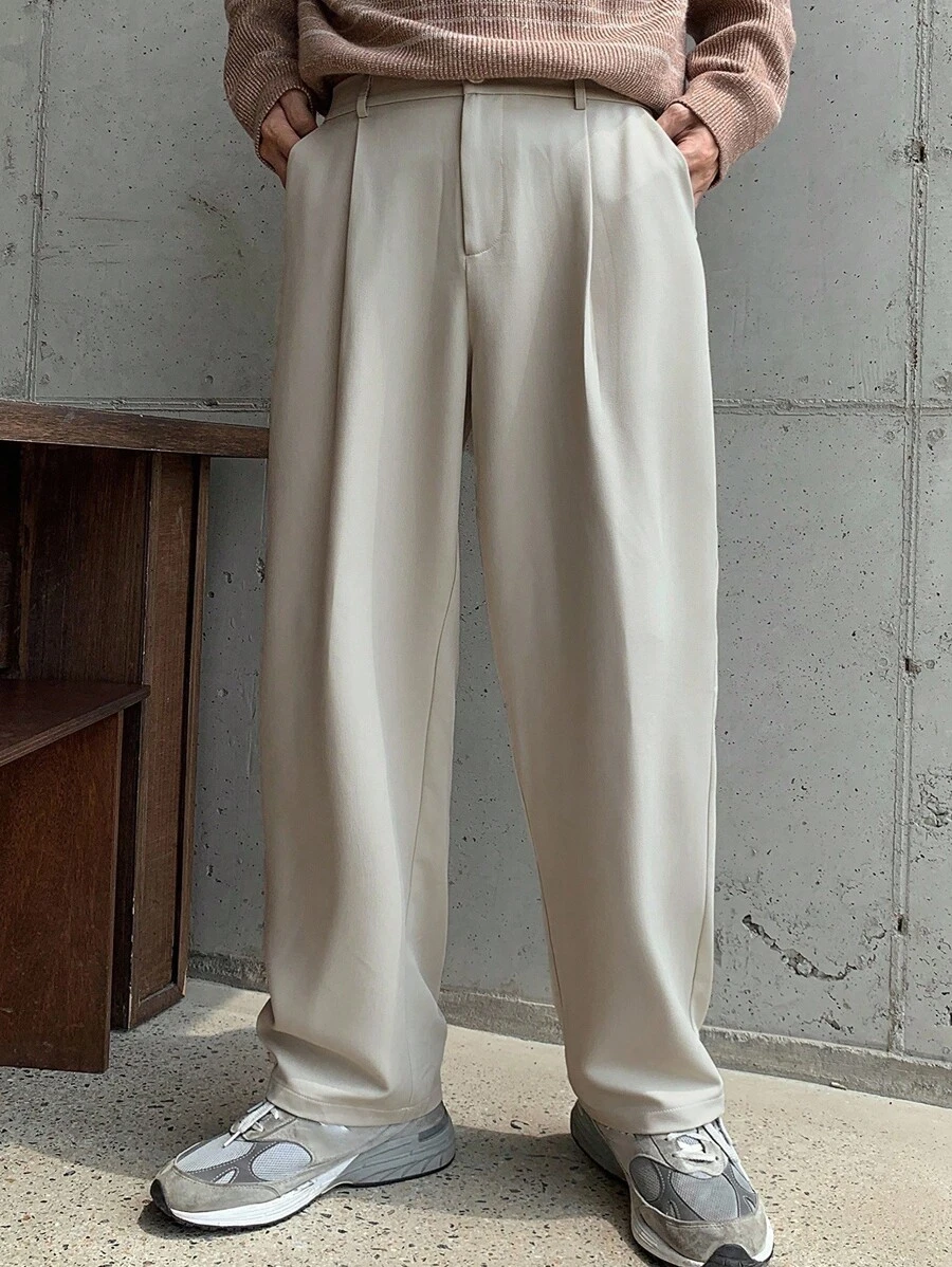 DAZY 男士卡其色松紧腰休闲西装裤，适合所有季节 - 卡其色 - 查看 1