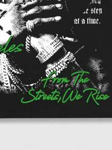 ROMWE MEN Street Life Áo thun nam tay ngắn in họa tiết, phù hợp cho mùa xuân và mùa hè - màu đen - Xem 5