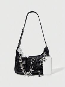 ROMWE Grunge Punk 蕾丝腋下包，休闲时尚百搭女士单肩包 - 黑色 - 查看 3