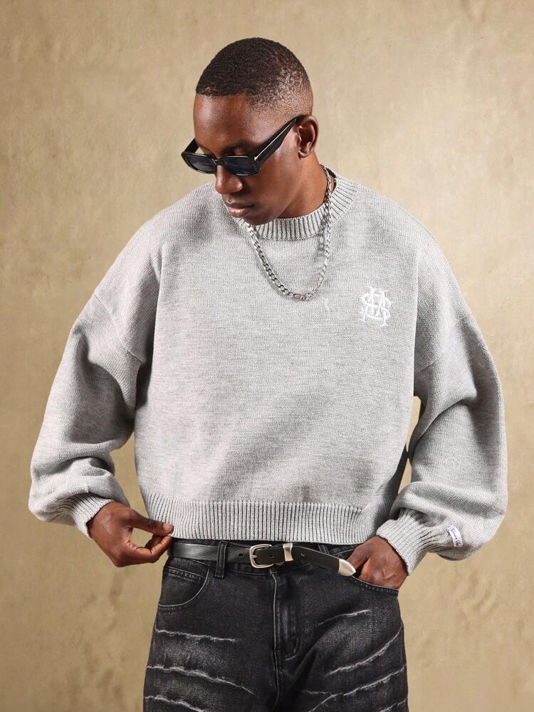 Cropped Monogram Knit Jumper With Ribbed Trim