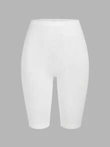 SHEIN EZwear 純色休閒短款緊身褲，適合夏秋季，女款緊身剪裁，適用於皮拉提斯健身房，黑色、淺粉色、白色 - 彩色 - 查看 3