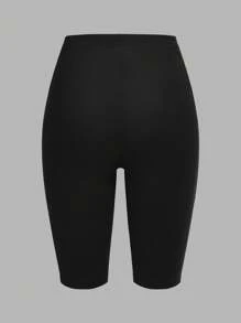 SHEIN EZwear 純色休閒短款緊身褲，適合夏秋季，女款緊身剪裁，適用於皮拉提斯健身房，黑色、淺粉色、白色 - 彩色 - 查看 4