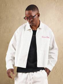 SUMWON Pinstripe Shirt Jacket And Shorts Set Summer Essential Lightweight Streetwear Two Piece Resort Vacation Spring Urban Fashion Leisure Festival Beach - Black and White - View 3