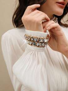 Anewsta Women's High-End Elegant Flowing Rhinestone Embellished Long Dress - White - View 1