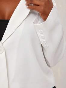 SHEIN SXY Áo blazer dài tay dáng ngắn màu trắng tối giản, gợi cảm dành cho nữ cỡ lớn, phù hợp mặc hàng ngày, lễ hội, hẹn hò, sinh nhật, tiệc độc thân, đám cưới, thanh lịch, thường ngày, đi mua sắm, thời trang đường phố, đi chơi, quyến rũ, dễ phối đồ và tạo dáng thon gọn, tôn dáng, phù hợp cho lễ tốt nghiệp, tựu trường, giáo viên vào mùa thu/đông. - trắng - Xem 11
