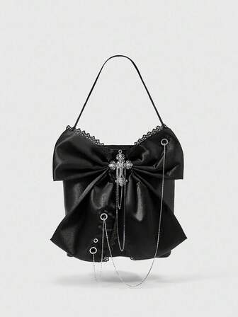 Goth Borsa a spalla elegante e alla moda con fiocco decorativo