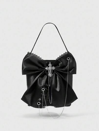 Goth Fashionable And Elegant Bow Decor Shoulder Bag
