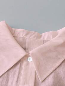 Chiquease 高端休闲度假透明衬衫，带蝴蝶结装饰 - 淺粉色 - 查看 3