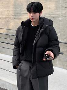 DAZY 男式纯黑色连帽加厚冬季夹克 - 黑色 - 查看 7