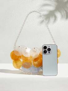 SHECARRY BEADED COLORBLOCK TOP HANDLE BAG - Beige - View 4