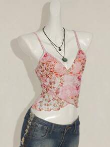 SHEIN ICON 女士休闲荷叶边印花吊带背心