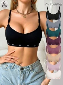 SHEIN 8 件无缝心形内衣套装，舒适休闲胸罩，带可调节肩带 - 彩色 - 查看 3