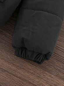 年轻女孩冬季新款黑色拉链连帽保暖内衬加厚真口袋休闲经典棉服外套，秋冬 - 黑色 - 查看 4