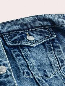 SHEIN MOD 夏季休闲水洗前扣吊带牛仔上衣 - 藍色 - 查看 3