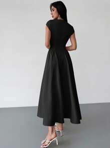 Firerie 女士优雅日常时尚新款度假喇叭腰 A 字中长连衣裙，黄色 - 黑色 - 查看 3