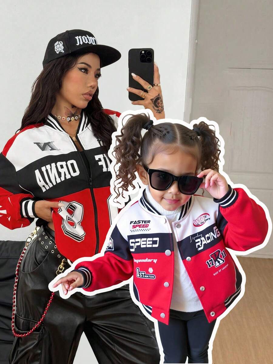 TaviRue 女婴时尚摩托车风格拼色字母印花休闲夹克 - 彩色 - 查看 1