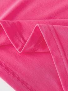 SHEIN Setelan 2 Potong Sweatshirt dan Legging Grafis Warna-warni untuk Anak Perempuan, Kaos Lengan Pendek Model Bahu Longgar Warna Pink Muda, Musim Panas, Sekolah - MultiWarna - View 5