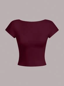 Top corto sin espalda color vino tinto para mujer, adecuado para el verano - Multicolor - Ver 2