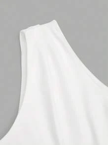 SHEIN Sweetro 大码优雅浪漫不对称领口修身连衣裙 - 白色 - 查看 4