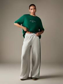 MISSGUIDED Lounge Wide Leg Track And Field Classic Drawstring Stripe Side Sweatpants Varsity Retro Style Fall Winter Loungewear Athleisure Jogger Bottoms - Light Grey - View 3