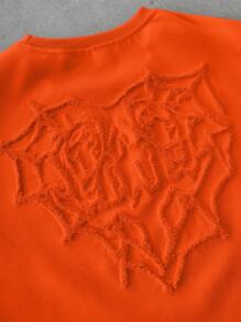 PAVTROS 男士街头风格流行 INS 搭配蜘蛛网和心形刺绣背心，宽松版型，男友/丈夫礼物，周年纪念礼物，适合万圣节 - 橘色 - 查看 5