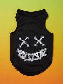 PETSIN 1pc Pet Halloween Devil Smile Print Vest , Black Tank Top - Multicolor - View 1