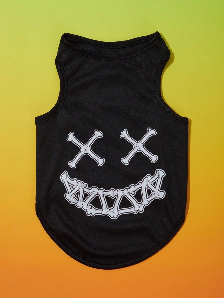 PETSIN 1pc Pet Halloween Devil Smile Print Vest , Black Tank Top - Multicolor - View 1