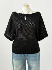 Sweetra Blusa de manga corta de punto elegante y de estilo Y2K oscuro para mujer de talla grande, adecuada para usar en primavera, verano y otoño, apta para el uso diario