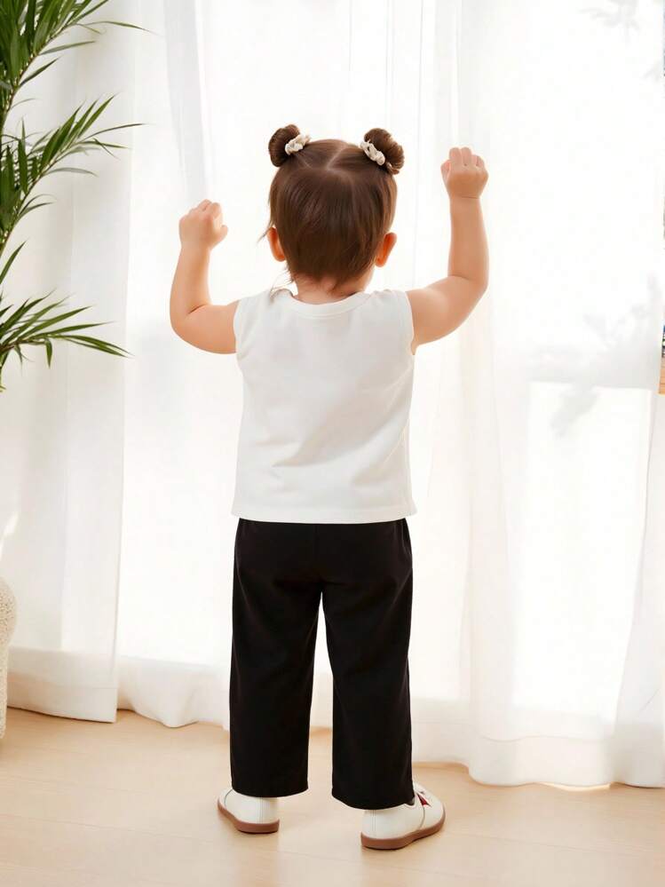 Elladie kids Young Girls' Plain Color Double-Breasted Wide-Leg Pleated Casual Pants Fall Winter - Blue - View 3