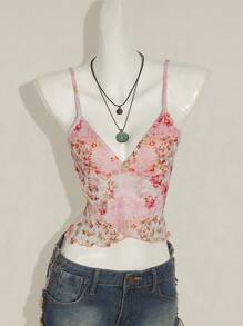 SHEIN ICON 女士休闲荷叶边印花吊带背心