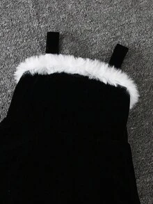 SHEIN 2件組少女聖誕紅色毛絨外套與黑色洋裝套裝，少女毛絨毛衣套裝，節日冬季秋季兩件式套裝 - 彩色 - 查看 7